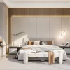 ighting effects of a bedroom in light tones
