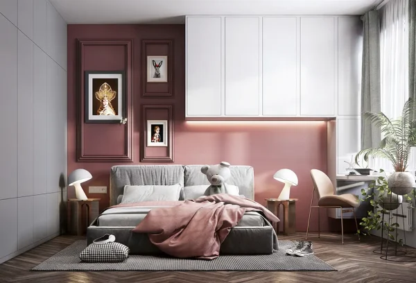 Girl's room with a pink background