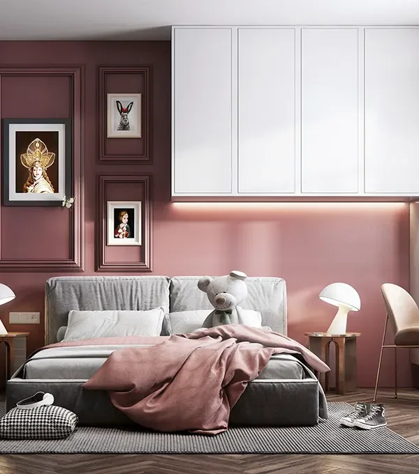 Girl's room with a pink background