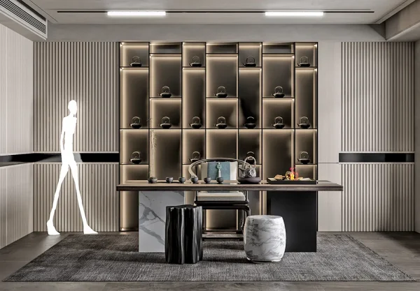 Warm - toned tea - room - cum - study room