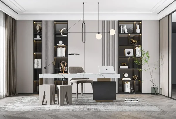 Modern - style study room in gray tones