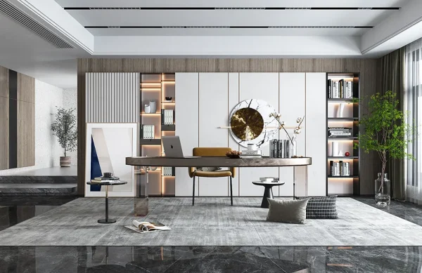 Modern - style study room with green plants