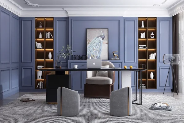 Study room with a blue background