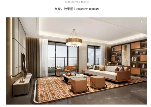 Warm - toned living room renderings